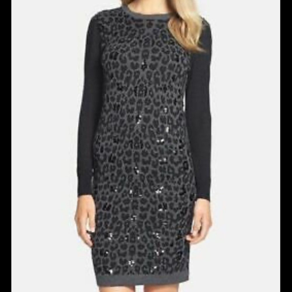 Betsey Johnson Sequinned Long Sleeve Sweater Dress